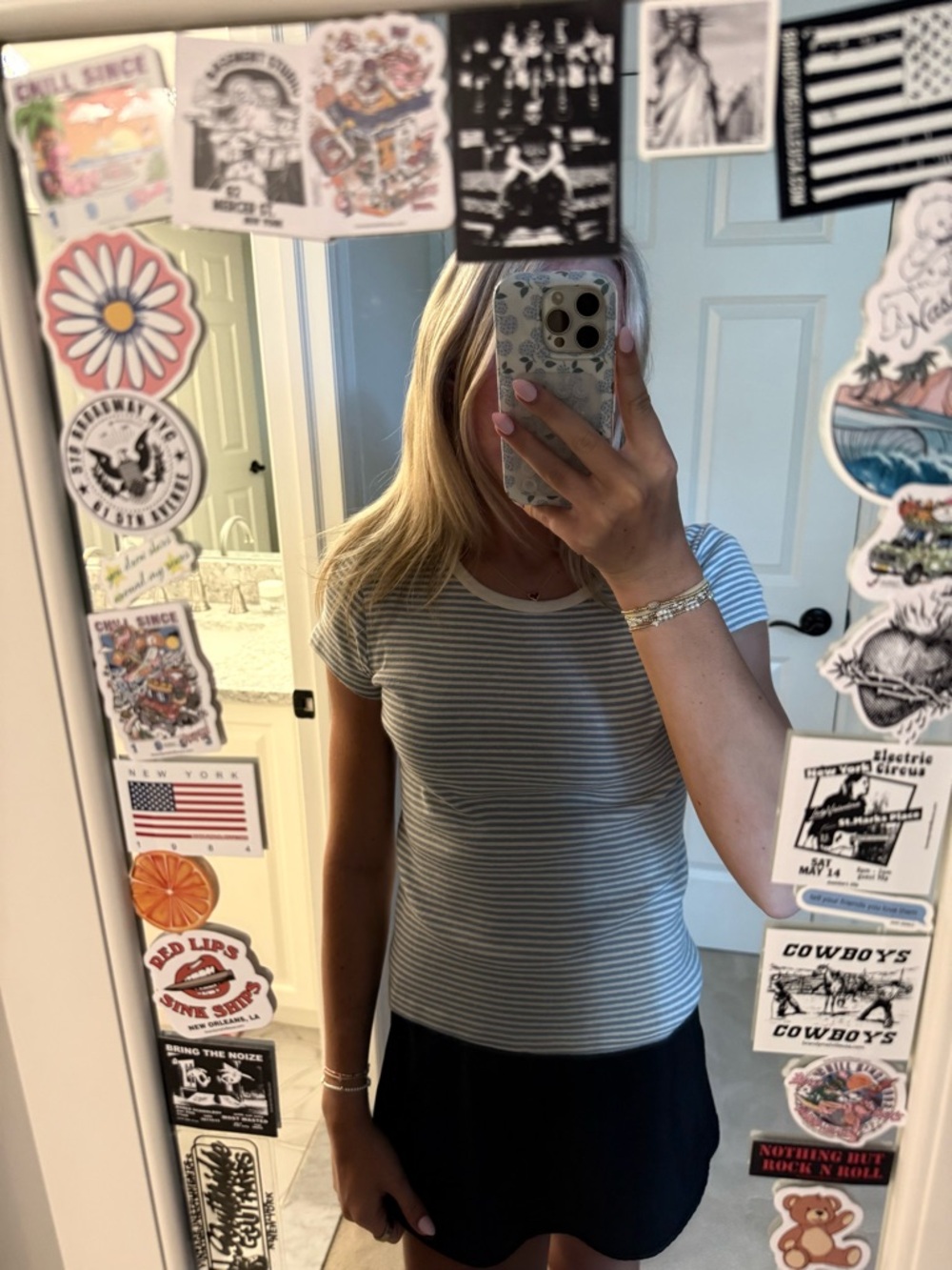 brandy stripe tee in white and light blue